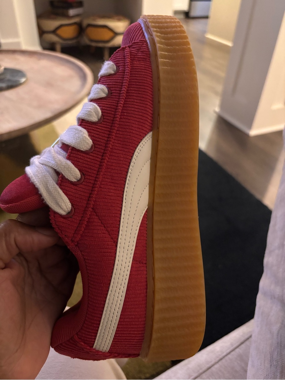 Red Low-Top Platform Sneaker with White Accent